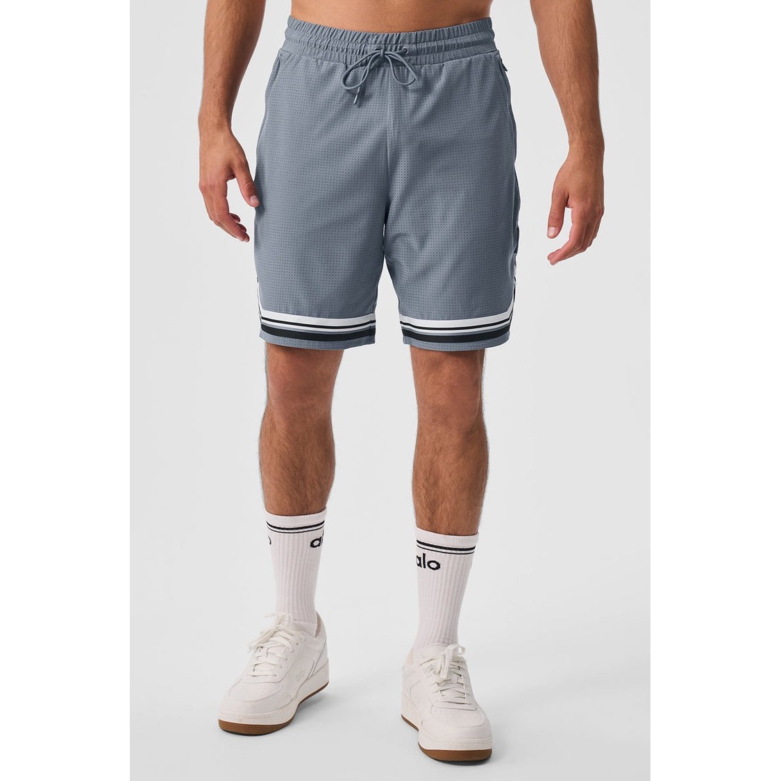 Alo Yoga Mens Varsity Mesh Shorts Grey Athletic Basketball Striped 2xl Xxl